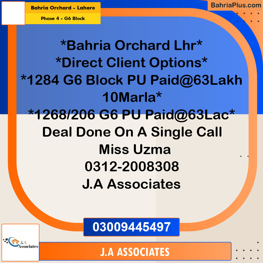 10 Marla Residential Plot for Sale in Phase 4 - G6 Block -  Bahria Orchard, Lahore - (BP-335456)