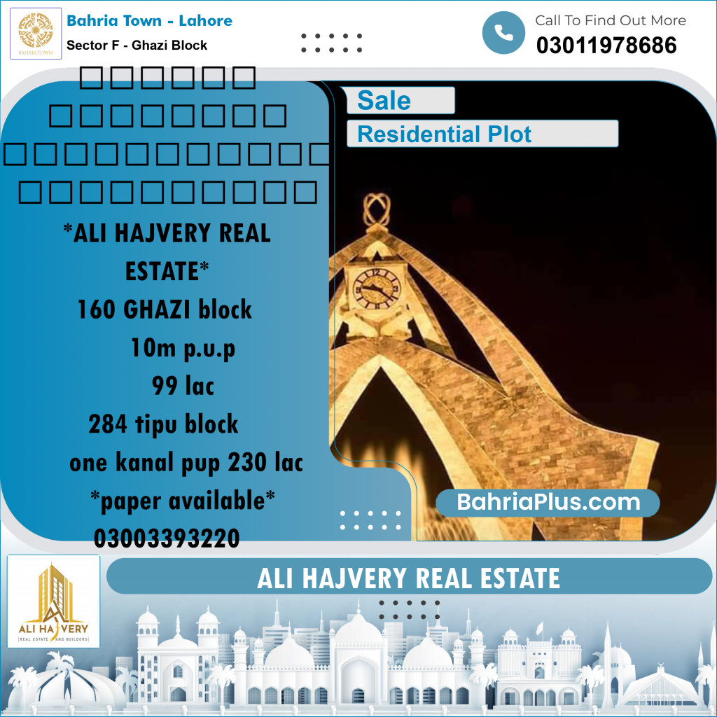 10 Marla Residential Plot for Sale in Sector F - Ghazi Block -  Bahria Town, Lahore - (BP-335490)