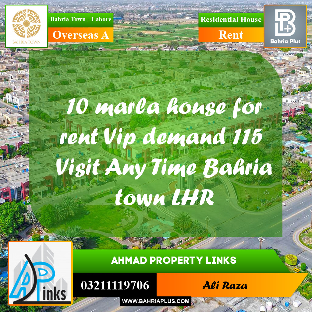 10 Marla Residential House for Rent in Overseas A -  Bahria Town, Lahore - (BP-335506)