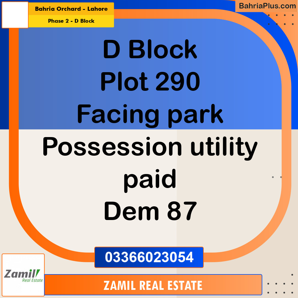 8 Marla Residential Plot for Sale in Phase 2 - D Block -  Bahria Orchard, Lahore - (BP-335539)