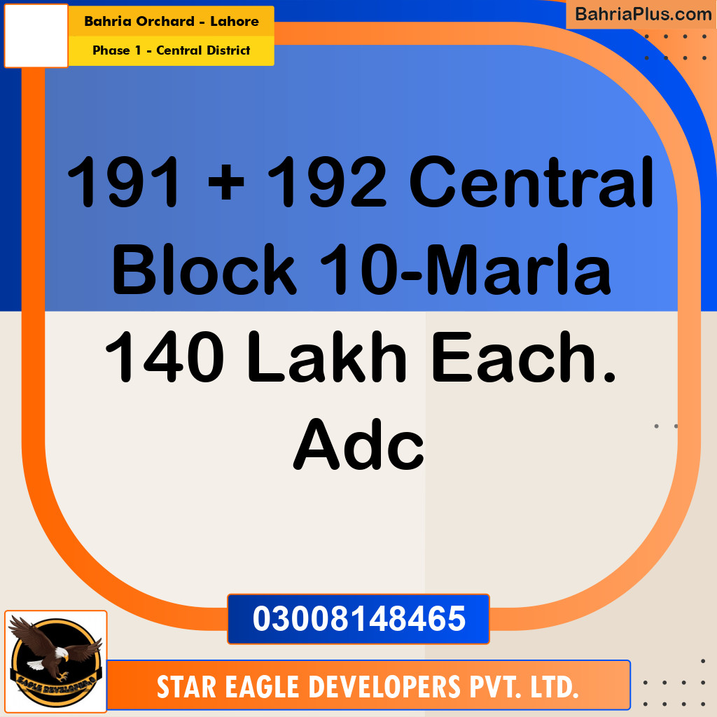 10 Marla Residential Plot for Sale in Phase 1 - Central District -  Bahria Orchard, Lahore - (BP-335553)