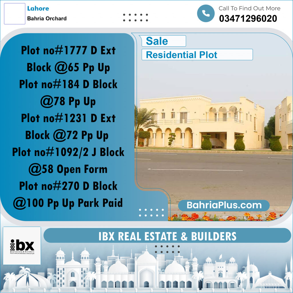 8 Marla Residential Plot for Sale in Bahria Orchard, Lahore - (BP-335589)