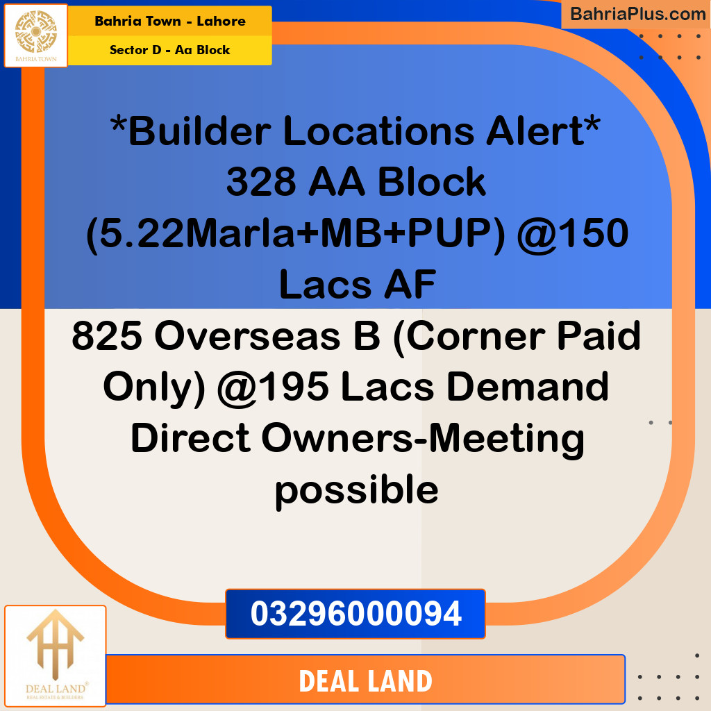 5 Marla Residential Plot for Sale in Sector D - AA Block -  Bahria Town, Lahore - (BP-335625)