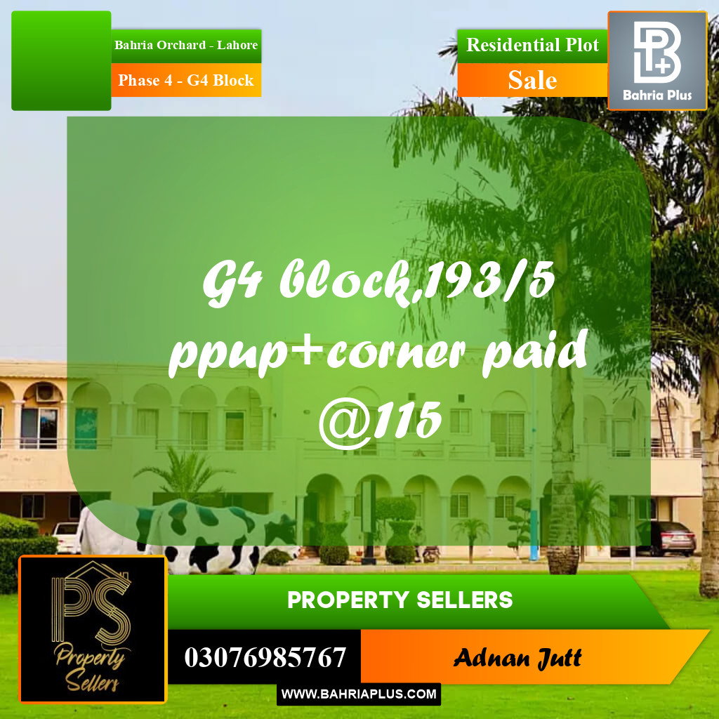 10 Marla Residential Plot for Sale in Phase 4 - G4 Block -  Bahria Orchard, Lahore - (BP-335631)