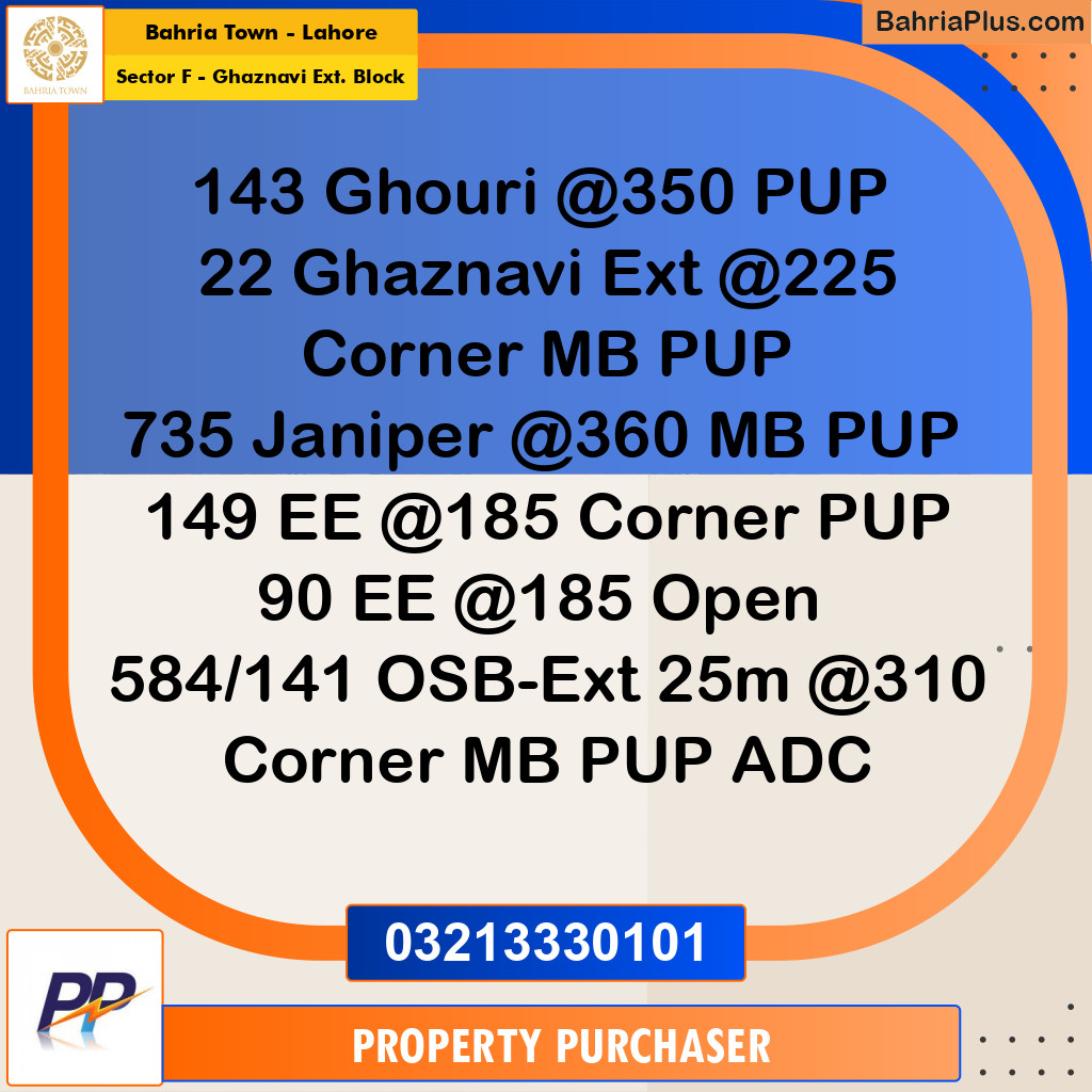 1 Kanal Residential Plot for Sale in Sector F - Ghaznavi Ext. Block -  Bahria Town, Lahore - (BP-335642)