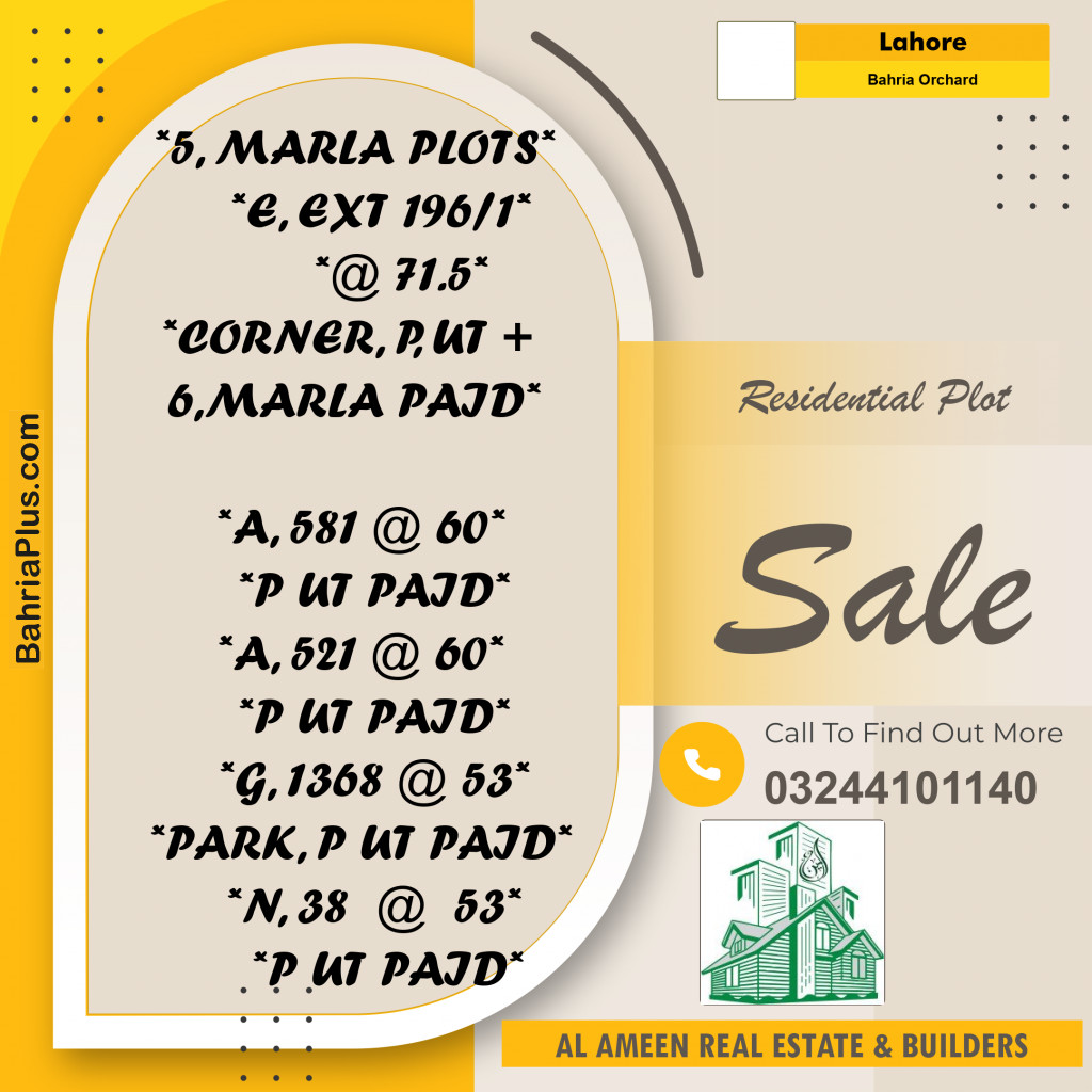 Residential Plot for Sale in Bahria Orchard, Lahore - (BP-335667)