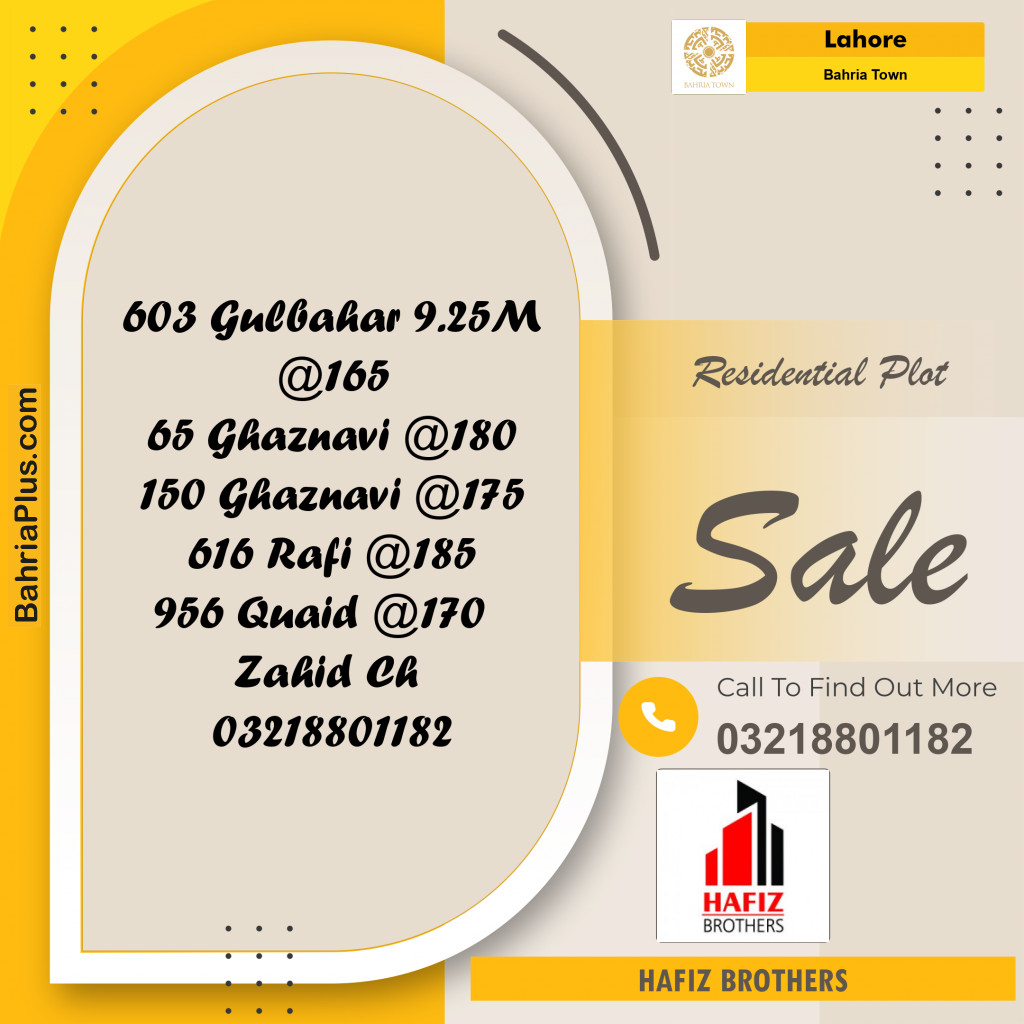 10 Marla Residential Plot for Sale in Bahria Town, Lahore - (BP-335687)