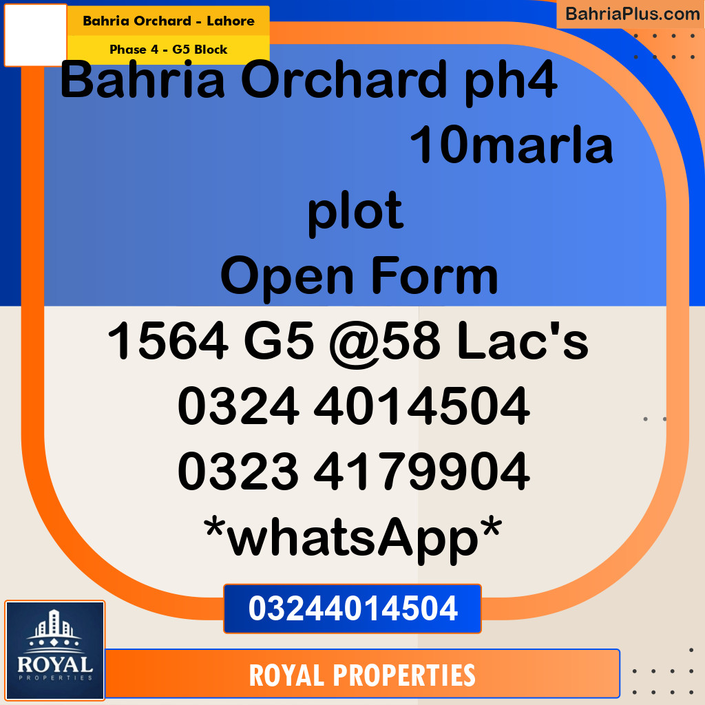 Residential Plot for Sale in Phase 4 - G5 Block -  Bahria Orchard, Lahore - (BP-335732)
