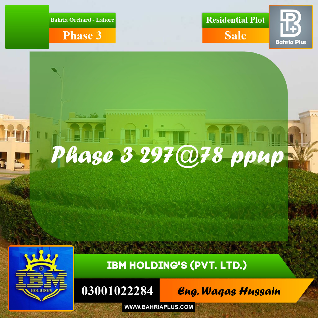 8 Marla Residential Plot for Sale in Phase 3 -  Bahria Orchard, Lahore - (BP-335796)