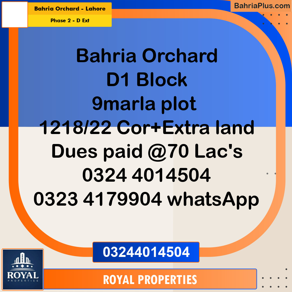 Residential Plot for Sale in Phase 2 - D Ext -  Bahria Orchard, Lahore - (BP-335828)