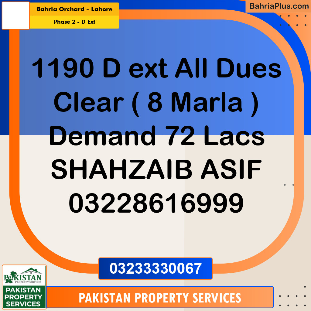 8 Marla Residential Plot for Sale in Phase 2 - D Ext -  Bahria Orchard, Lahore - (BP-335839)