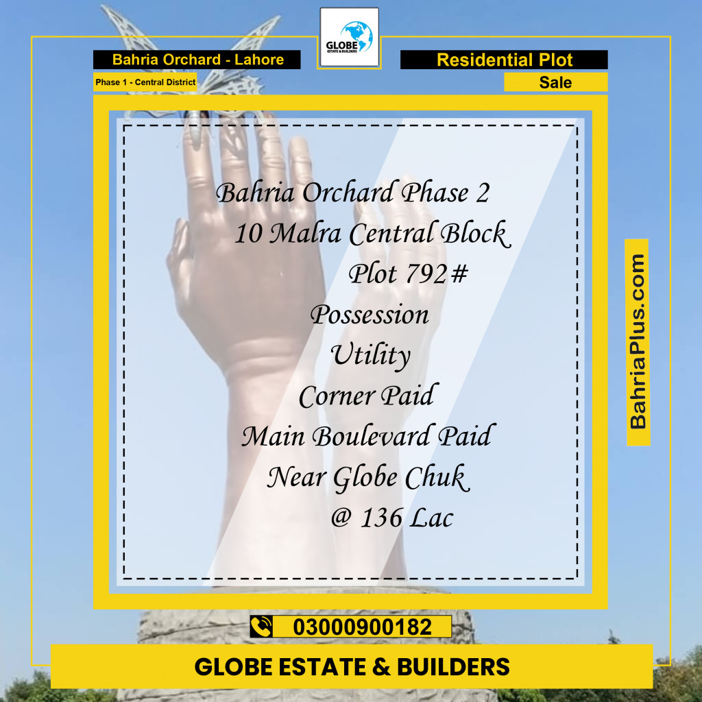 10 Marla Residential Plot for Sale in Phase 1 - Central District -  Bahria Orchard, Lahore - (BP-335848)