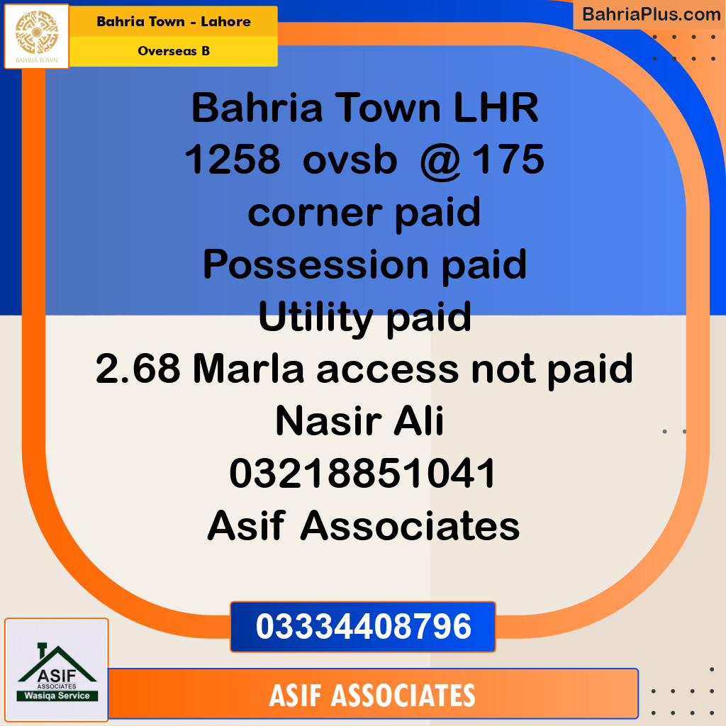 12.68 Marla Residential Plot for Sale in Overseas B -  Bahria Town, Lahore - (BP-335874)
