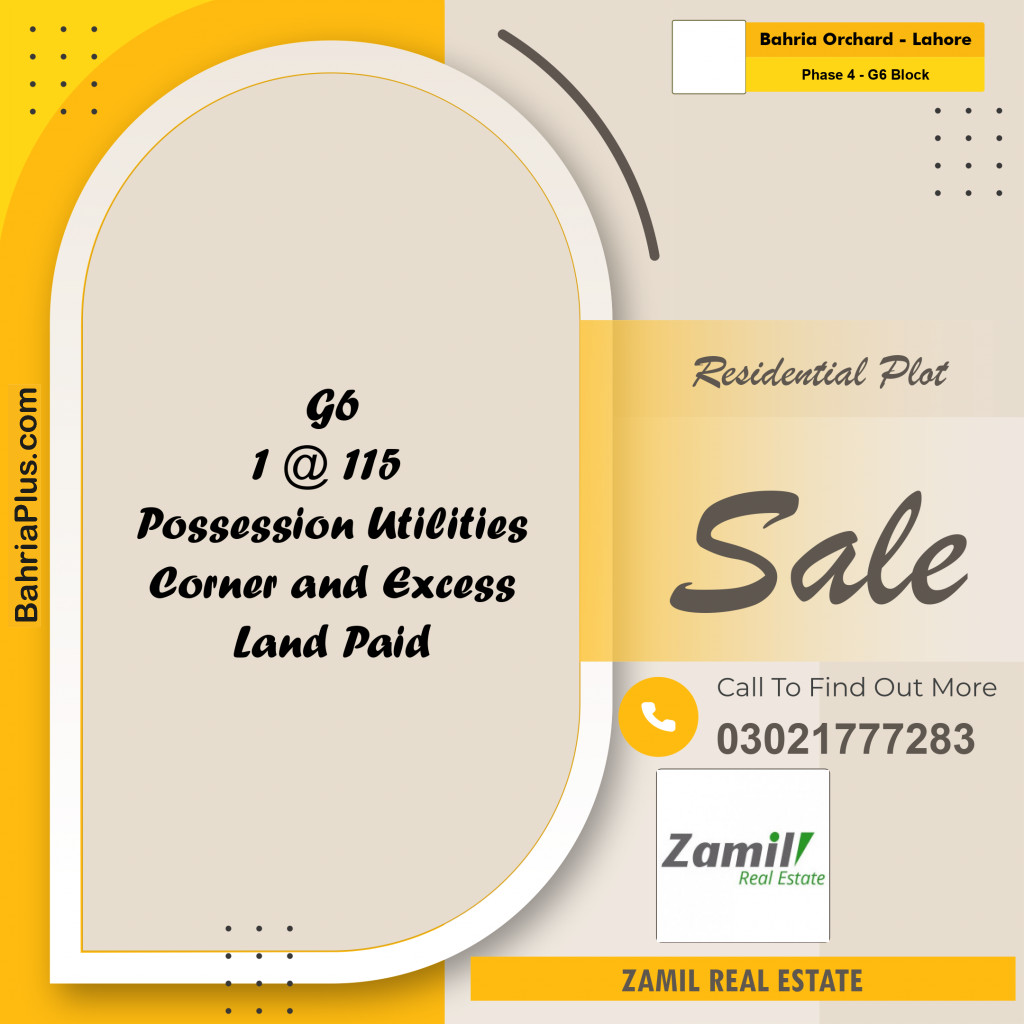 10 Marla Residential Plot for Sale in Phase 4 - G6 Block -  Bahria Orchard, Lahore - (BP-335877)