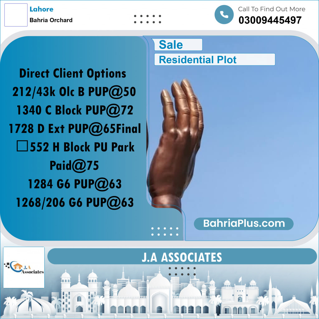 Residential Plot for Sale in Bahria Orchard, Lahore - (BP-335898)