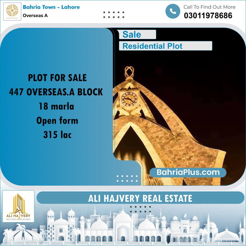 18 Marla Residential Plot for Sale in Overseas A -  Bahria Town, Lahore - (BP-335899)