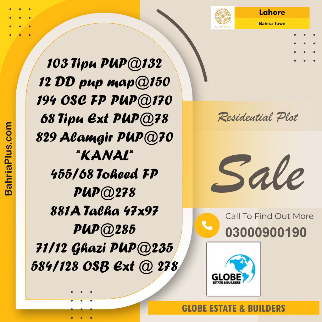 Residential Plot for Sale in Bahria Town, Lahore - (BP-335906)