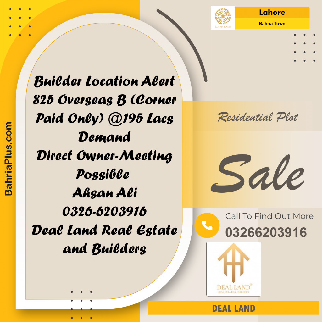 10 Marla Residential Plot for Sale in Bahria Town, Lahore - (BP-335920)