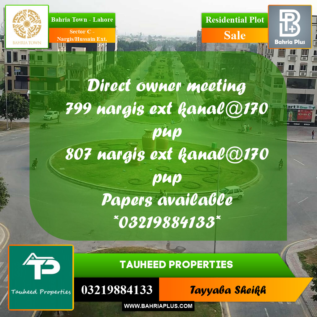 1 Kanal Residential Plot for Sale in Sector C - Nargis/Hussain Ext. -  Bahria Town, Lahore - (BP-335923)