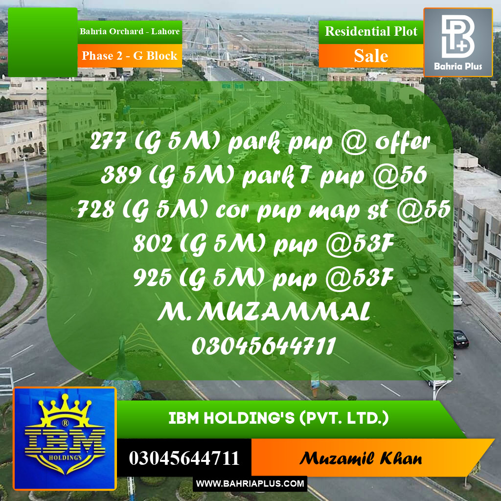 5 Marla Residential Plot for Sale in Phase 2 - G Block -  Bahria Orchard, Lahore - (BP-335945)
