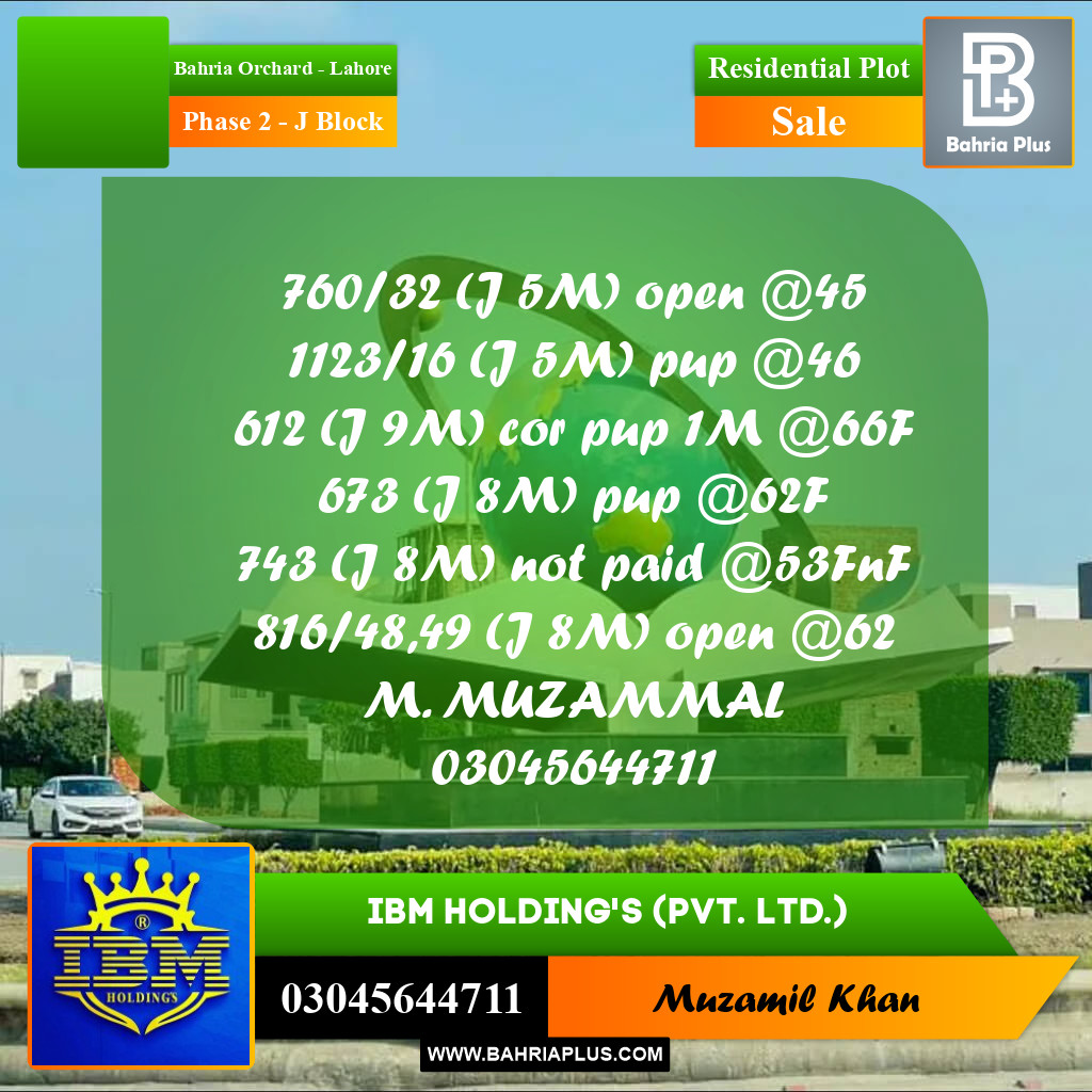 5 Marla Residential Plot for Sale in Phase 2 - J Block -  Bahria Orchard, Lahore - (BP-335946)