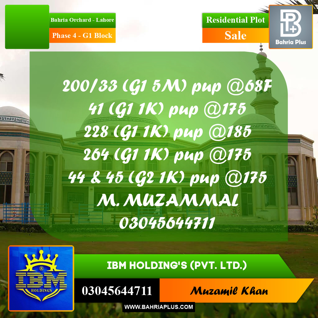5 Marla Residential Plot for Sale in Phase 4 - G1 Block -  Bahria Orchard, Lahore - (BP-335949)