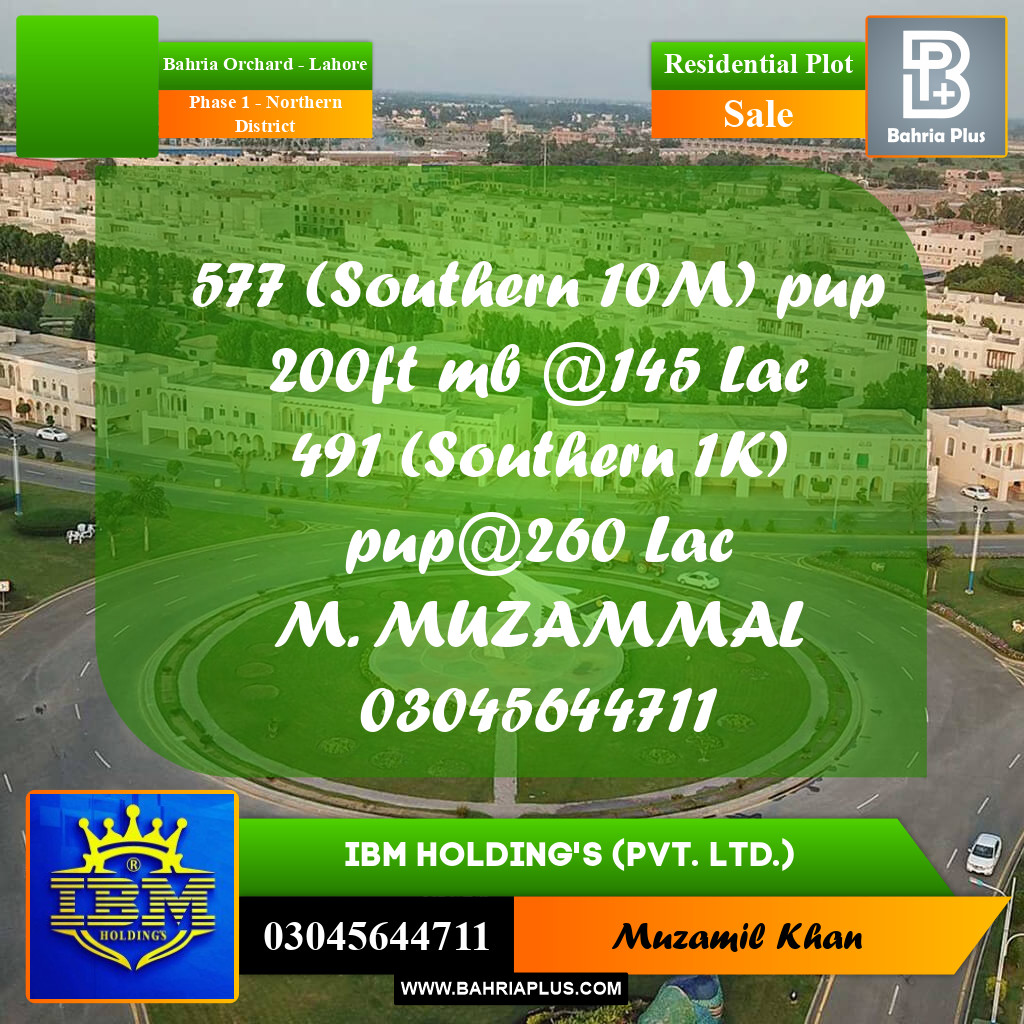 10 Marla Residential Plot for Sale in Phase 1 - Northern District -  Bahria Orchard, Lahore - (BP-335953)