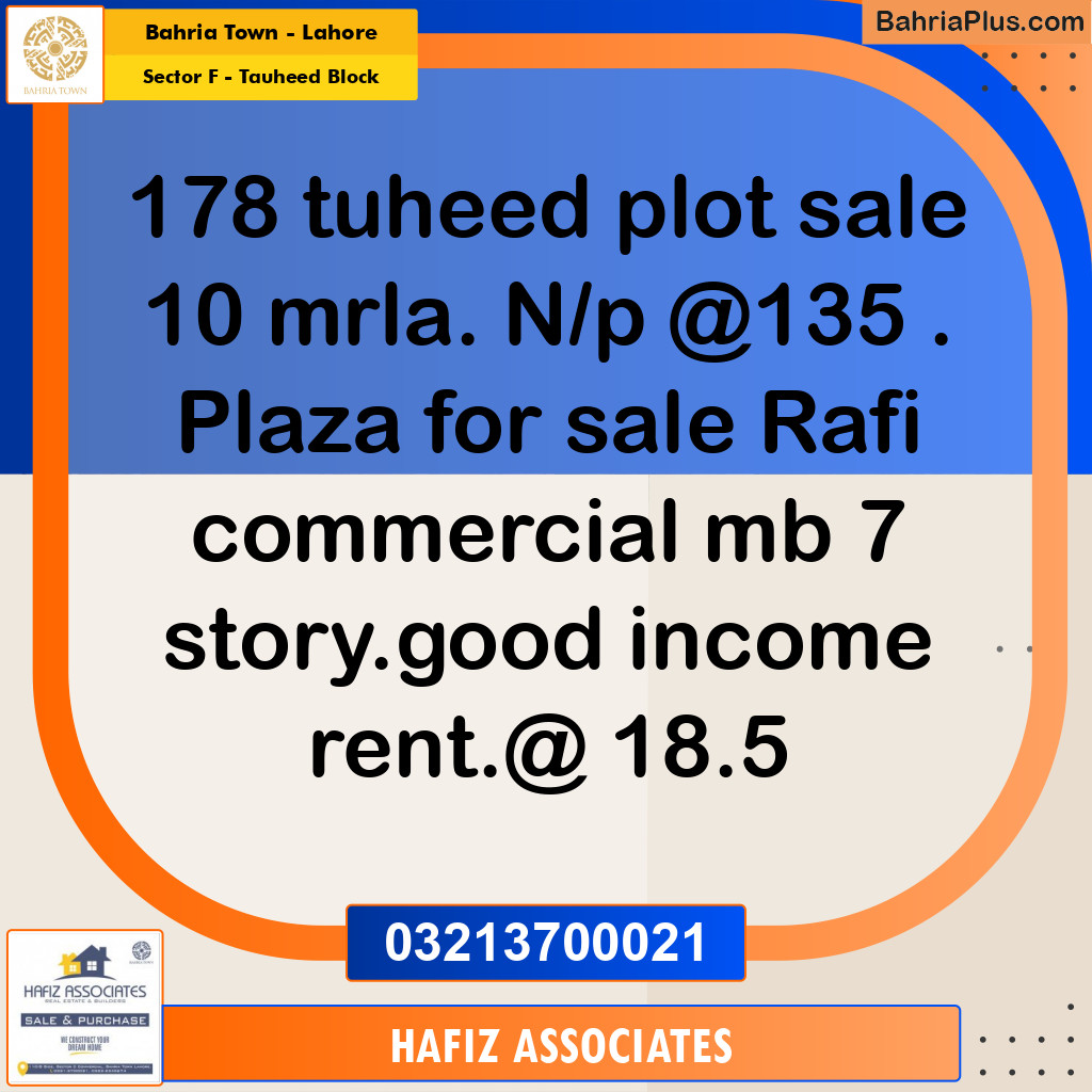 10 Marla Residential Plot for Sale in Sector F - Tauheed Block -  Bahria Town, Lahore - (BP-335961)