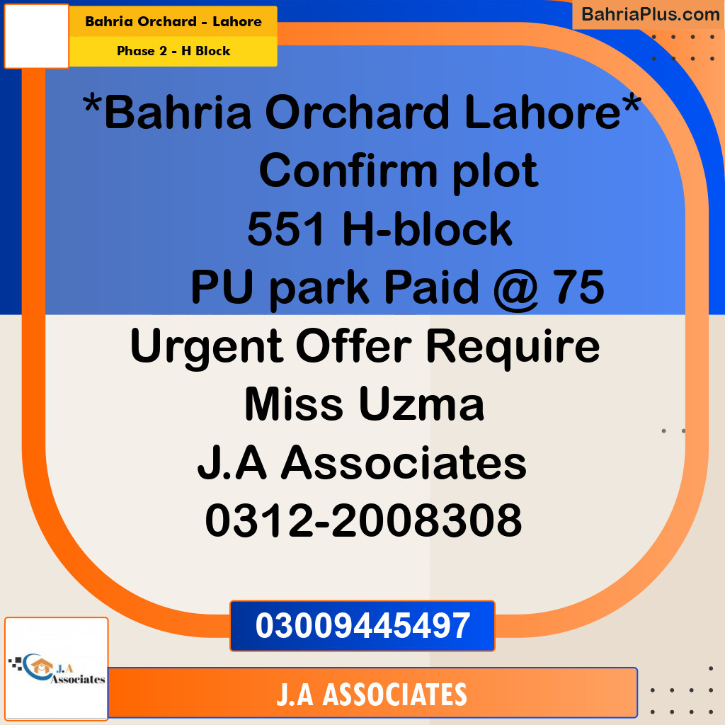 8 Marla Residential Plot for Sale in Phase 2 - H Block -  Bahria Orchard, Lahore - (BP-335965)