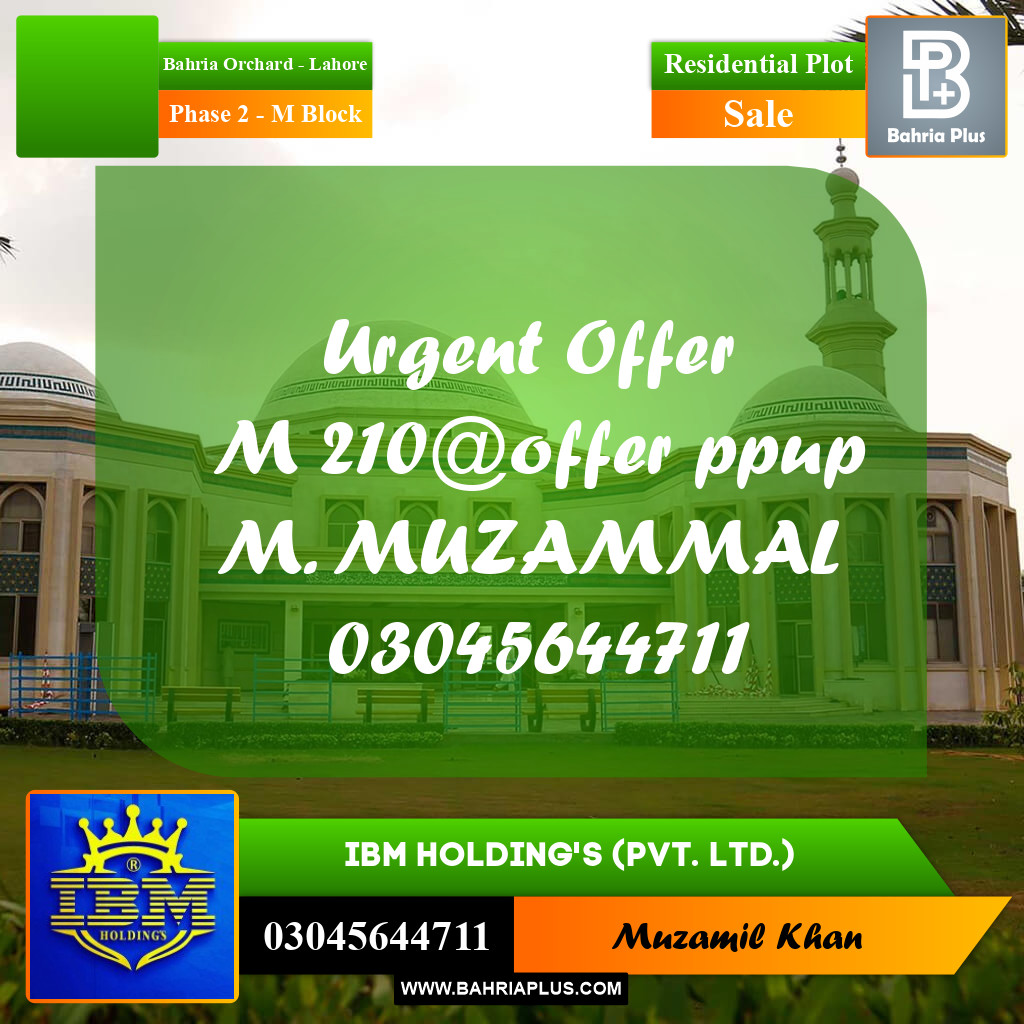 5 Marla Residential Plot for Sale in Phase 2 - M Block -  Bahria Orchard, Lahore - (BP-335972)