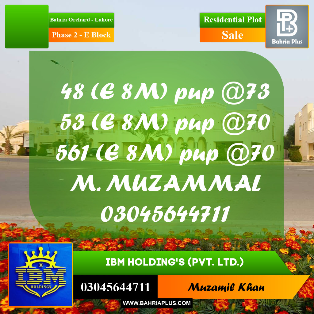 8 Marla Residential Plot for Sale in Phase 2 - E Block -  Bahria Orchard, Lahore - (BP-335974)
