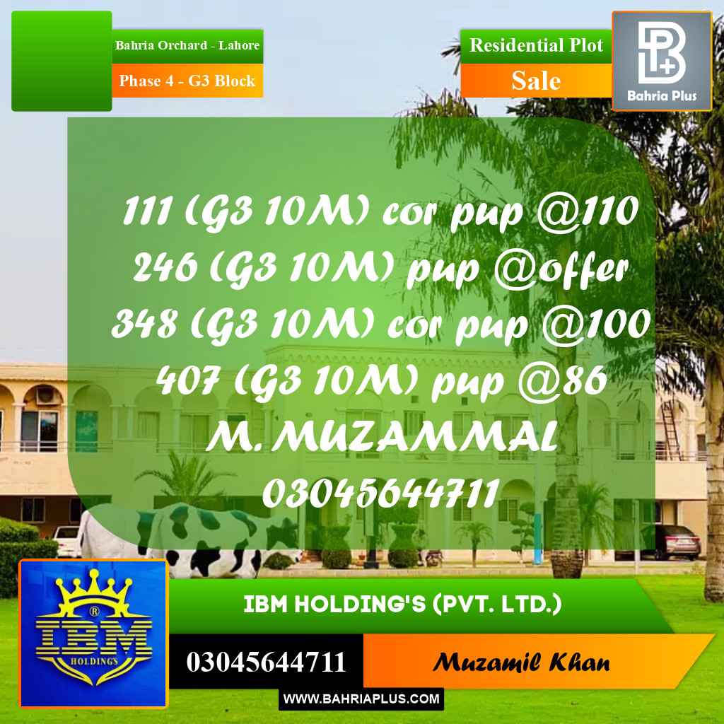 10 Marla Residential Plot for Sale in Phase 4 - G3 Block -  Bahria Orchard, Lahore - (BP-335977)