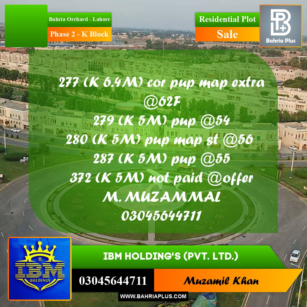 5 Marla Residential Plot for Sale in Phase 2 - K Block -  Bahria Orchard, Lahore - (BP-335979)