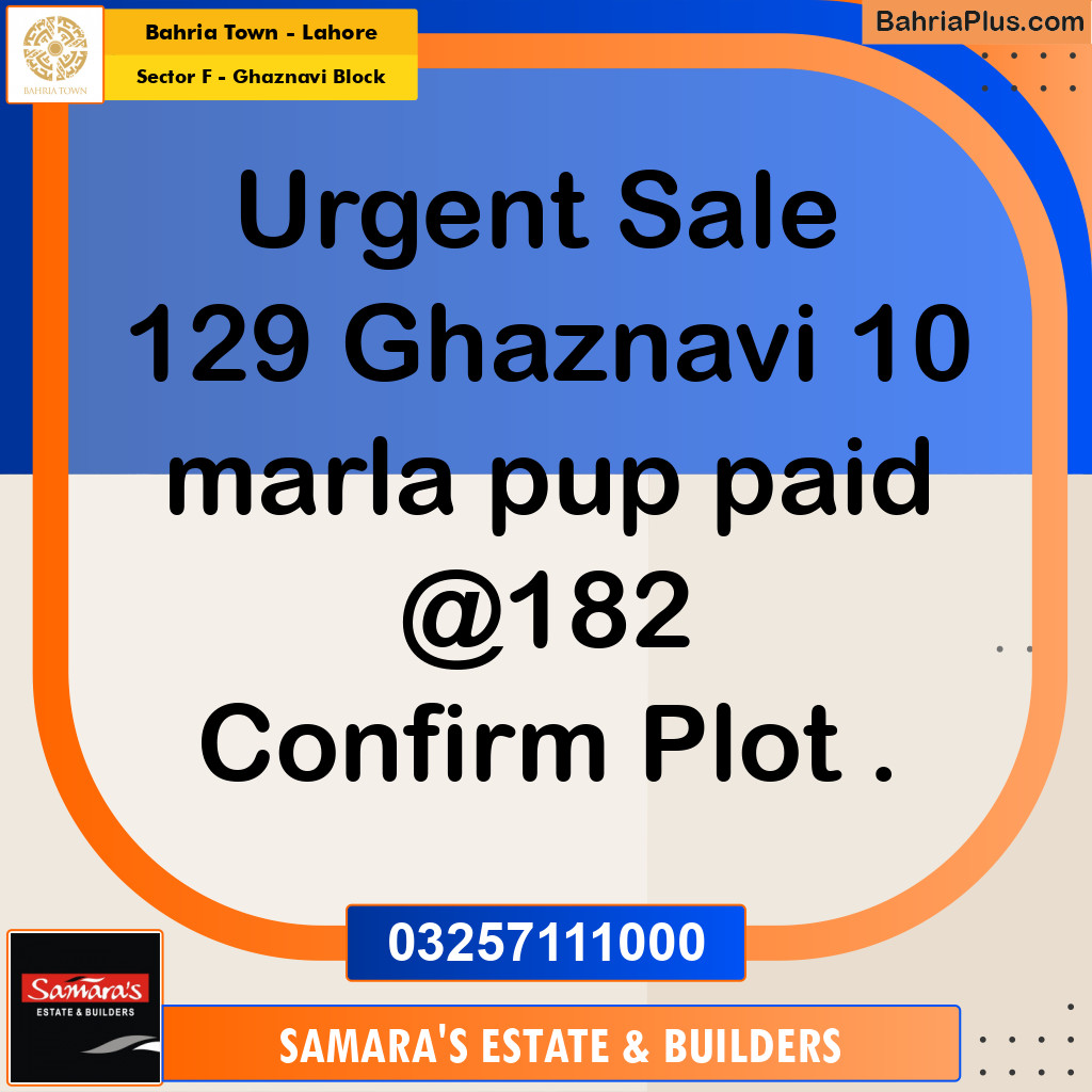 10 Marla Residential Plot for Sale in Sector F - Ghaznavi Block -  Bahria Town, Lahore - (BP-336030)