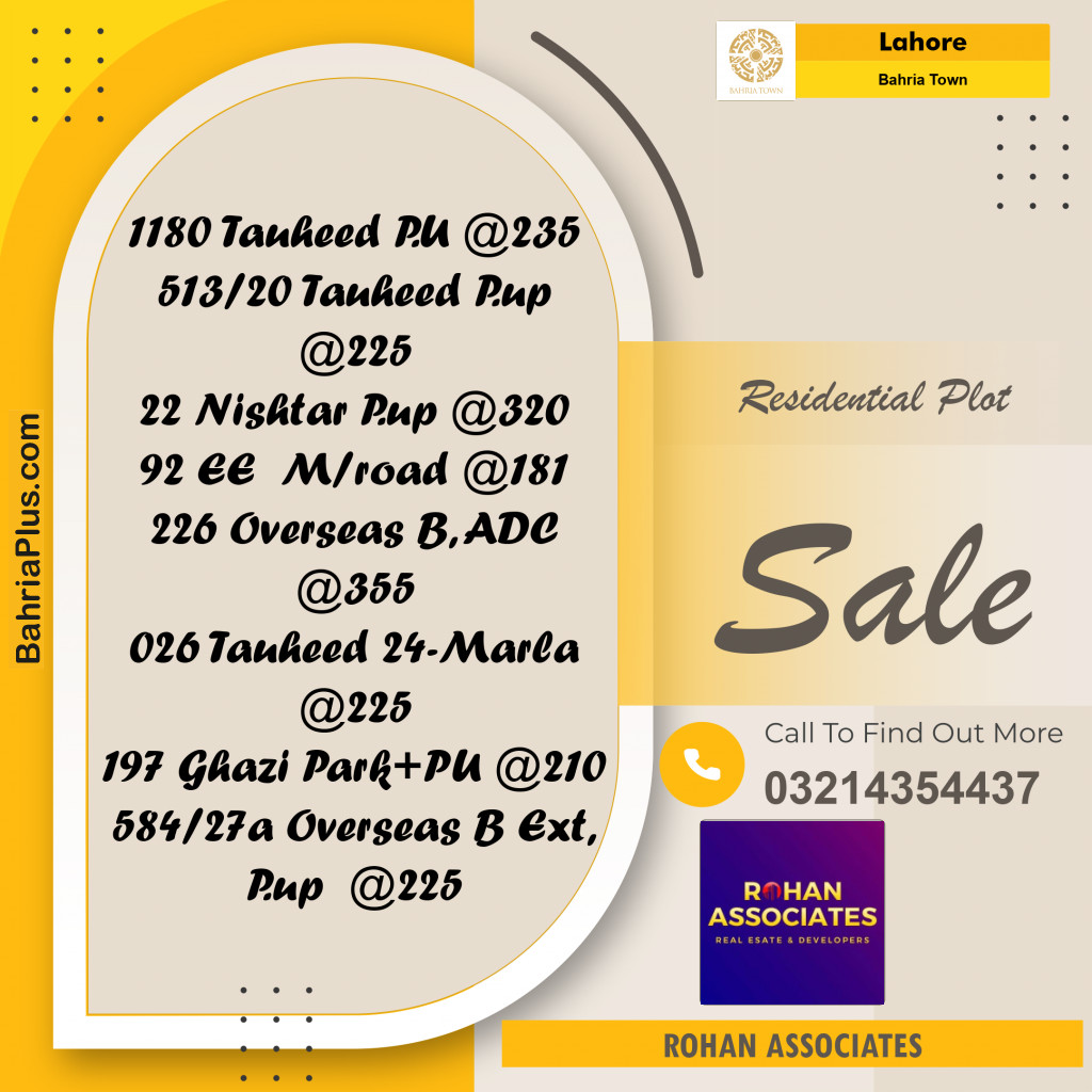 Residential Plot for Sale in Bahria Town, Lahore - (BP-336100)