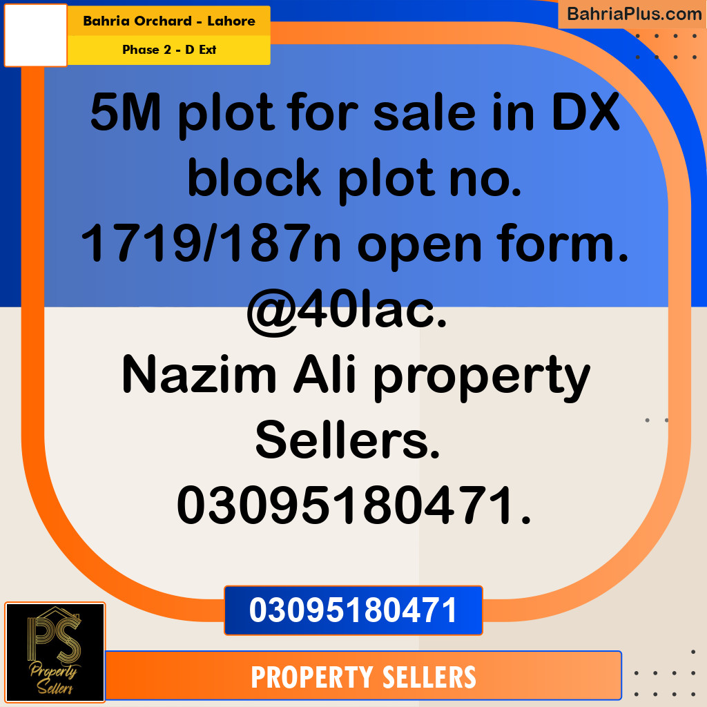 5 Marla Residential Plot for Sale in Phase 2 - D Ext -  Bahria Orchard, Lahore - (BP-336107)