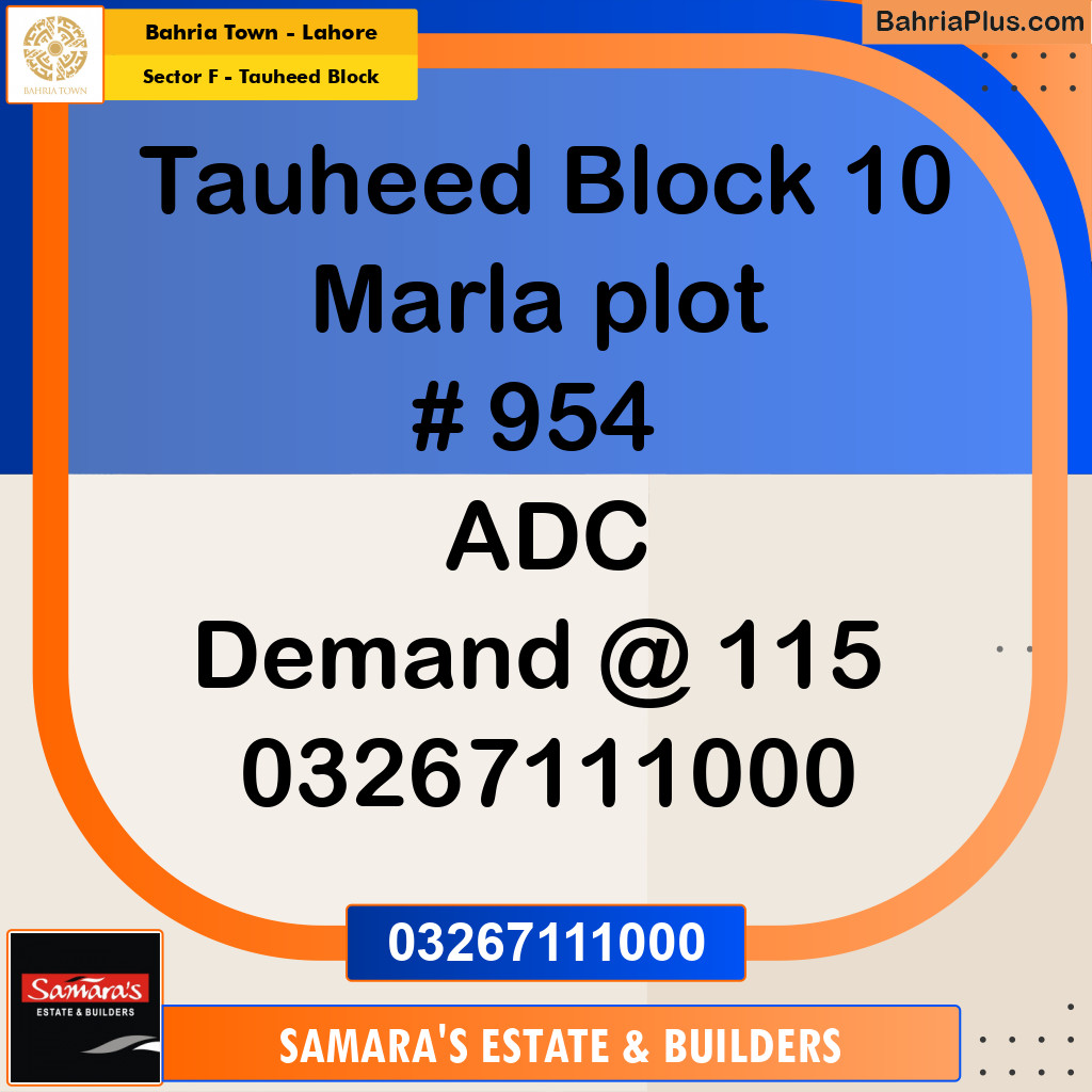 10 Marla Residential Plot for Sale in Sector F - Tauheed Block -  Bahria Town, Lahore - (BP-336217)