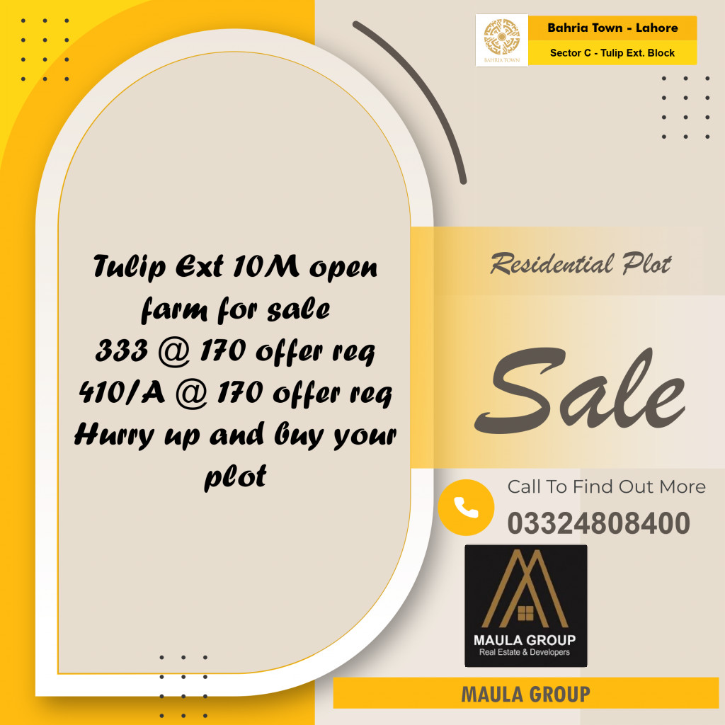 10 Marla Residential Plot for Sale in Sector C - Tulip Ext. Block -  Bahria Town, Lahore - (BP-336249)