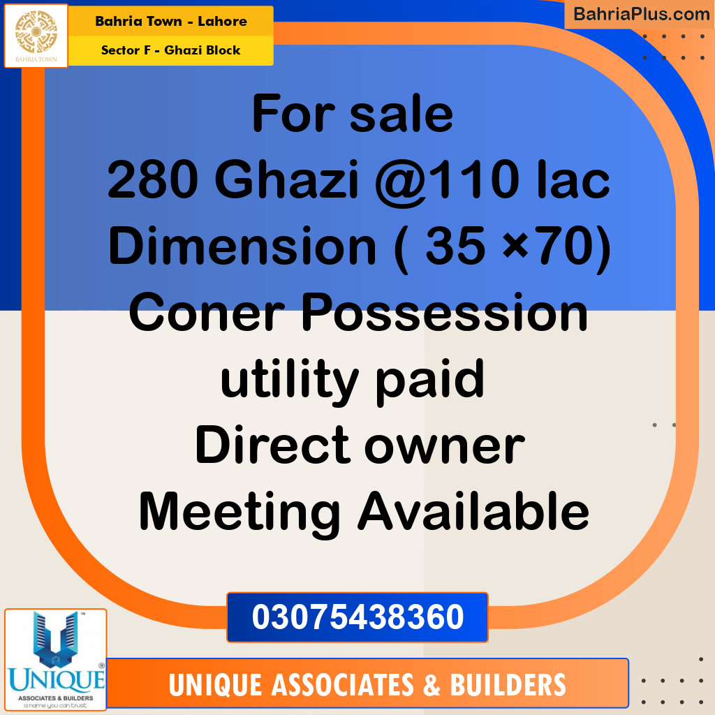 10 Marla Residential Plot for Sale in Sector F - Ghazi Block -  Bahria Town, Lahore - (BP-336264)