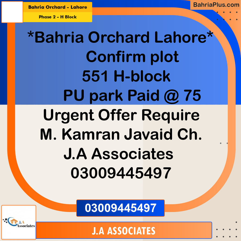 8 Marla Residential Plot for Sale in Phase 2 - H Block -  Bahria Orchard, Lahore - (BP-336270)