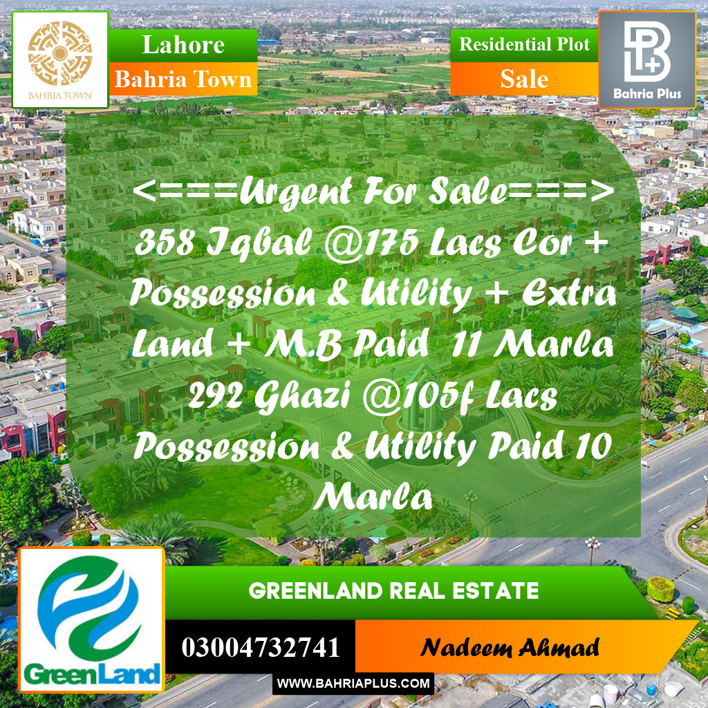10 Marla Residential Plot for Sale in Bahria Town, Lahore - (BP-336292)