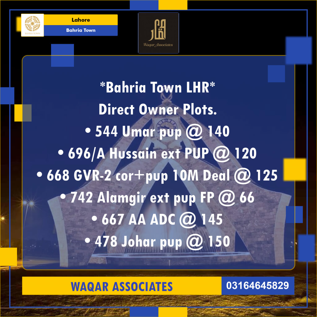 10 Marla Residential Plot for Sale in Bahria Town, Lahore - (BP-336303)