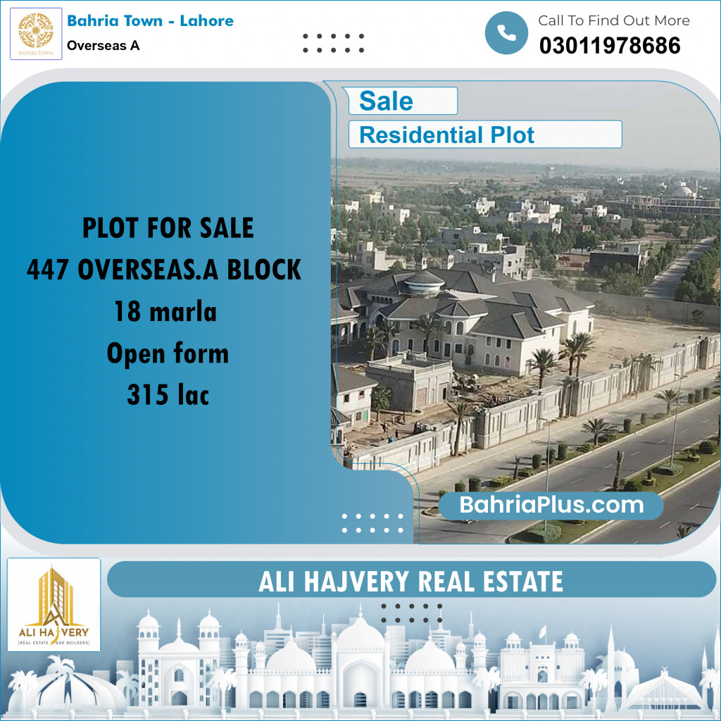 18 Marla Residential Plot for Sale in Overseas A -  Bahria Town, Lahore - (BP-336319)