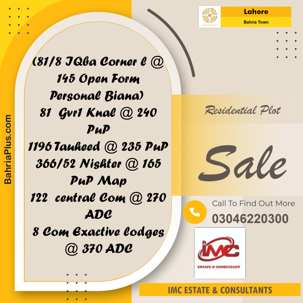 Residential Plot for Sale in Bahria Town, Lahore - (BP-336332)