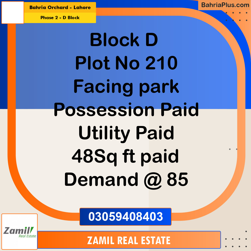 8 Marla Residential Plot for Sale in Phase 2 - D Block -  Bahria Orchard, Lahore - (BP-336355)
