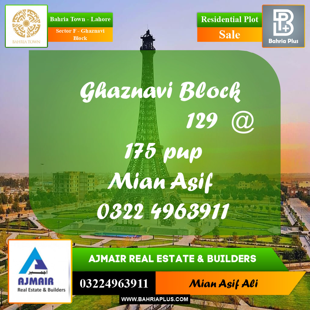 Residential Plot for Sale in Sector F - Ghaznavi Block -  Bahria Town, Lahore - (BP-336365)