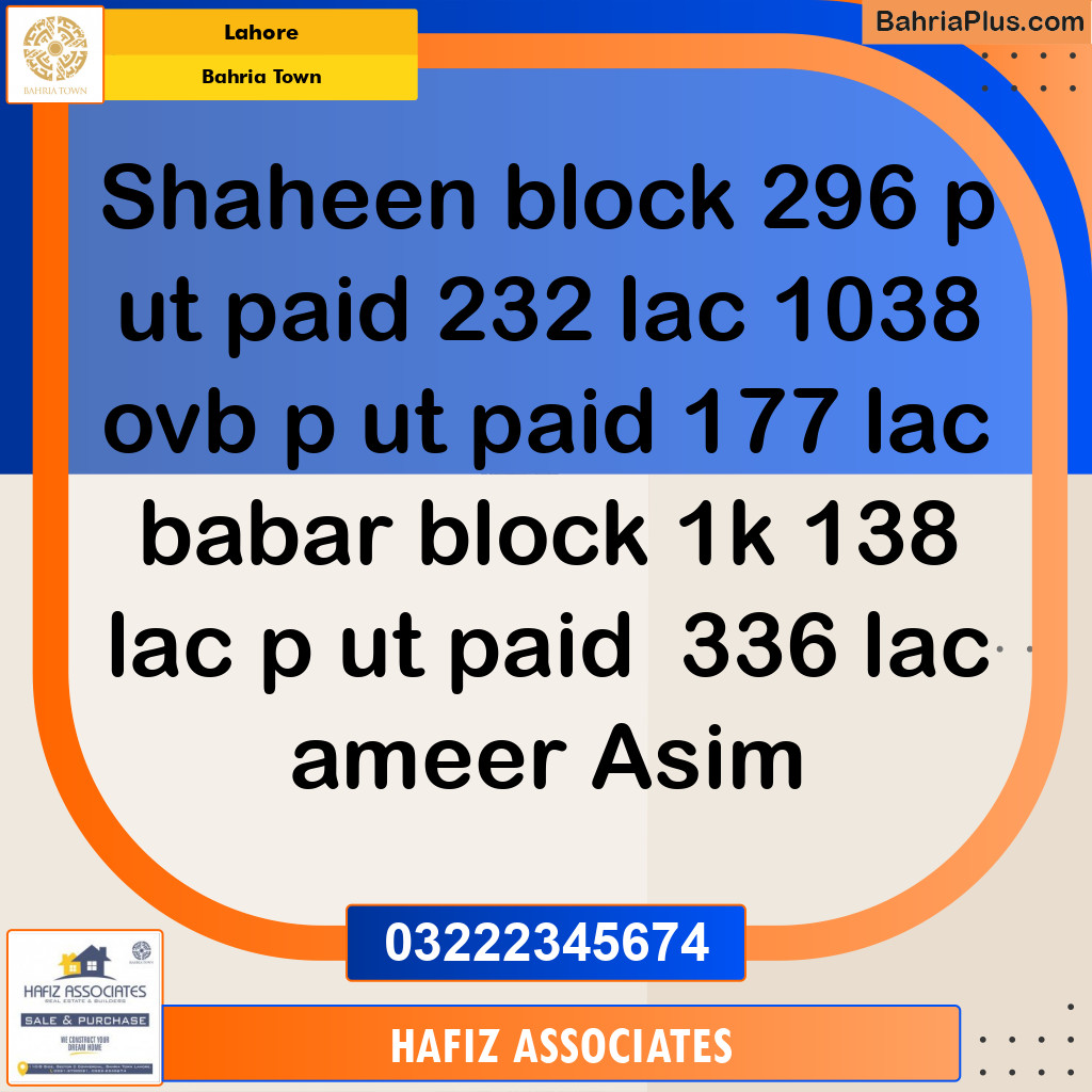 Residential Plot for Sale in Bahria Town, Lahore - (BP-336376)