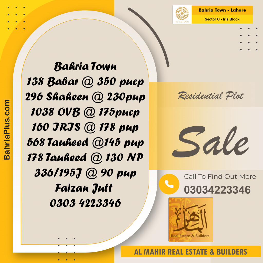 Residential Plot for Sale in Sector C - Iris Block -  Bahria Town, Lahore - (BP-336380)