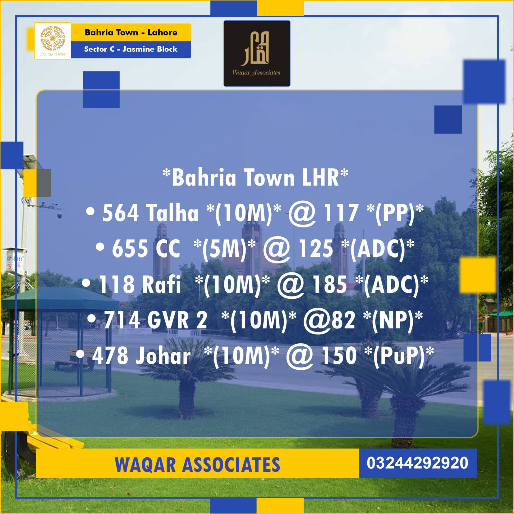 10 Marla Residential Plot for Sale in Sector C - Jasmine Block -  Bahria Town, Lahore - (BP-336391)