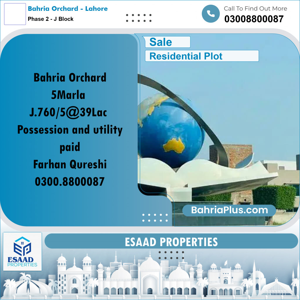 5 Marla Residential Plot for Sale in Phase 2 - J Block -  Bahria Orchard, Lahore - (BP-336404)